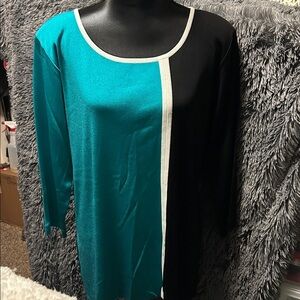 Misook Teal and Black Colorblock Tunic, 3/4 sleeve.  Size XL